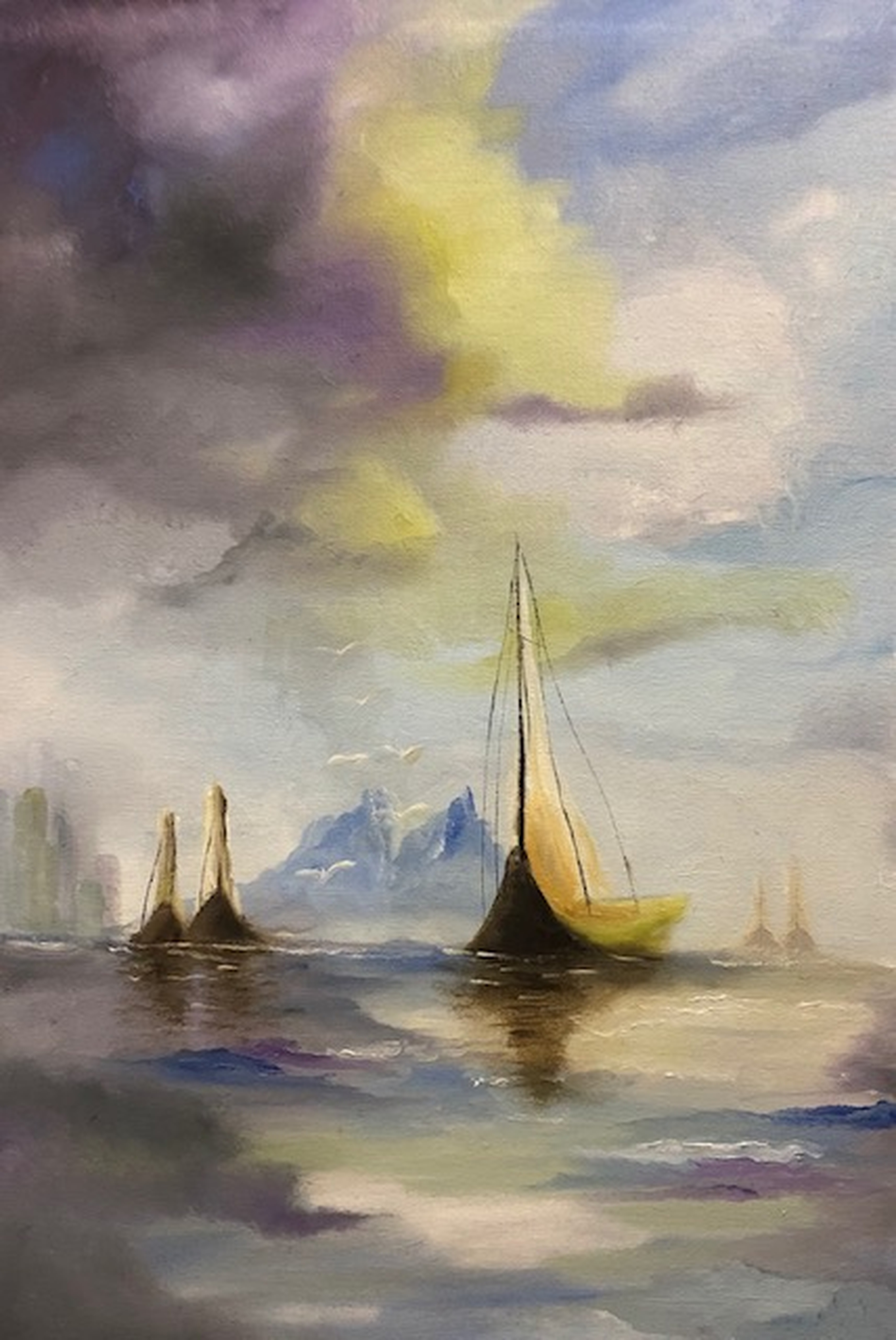 Sailboats outside Barcelona by Patrick Irish | ArtworkNetwork.com